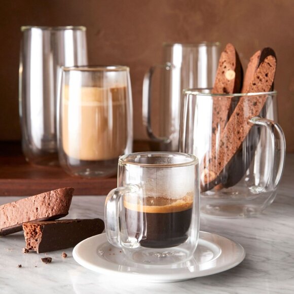 NEW 2 Williams Sonoma Double-Wall Glass Coffee Mugs - Picture 5 of 11